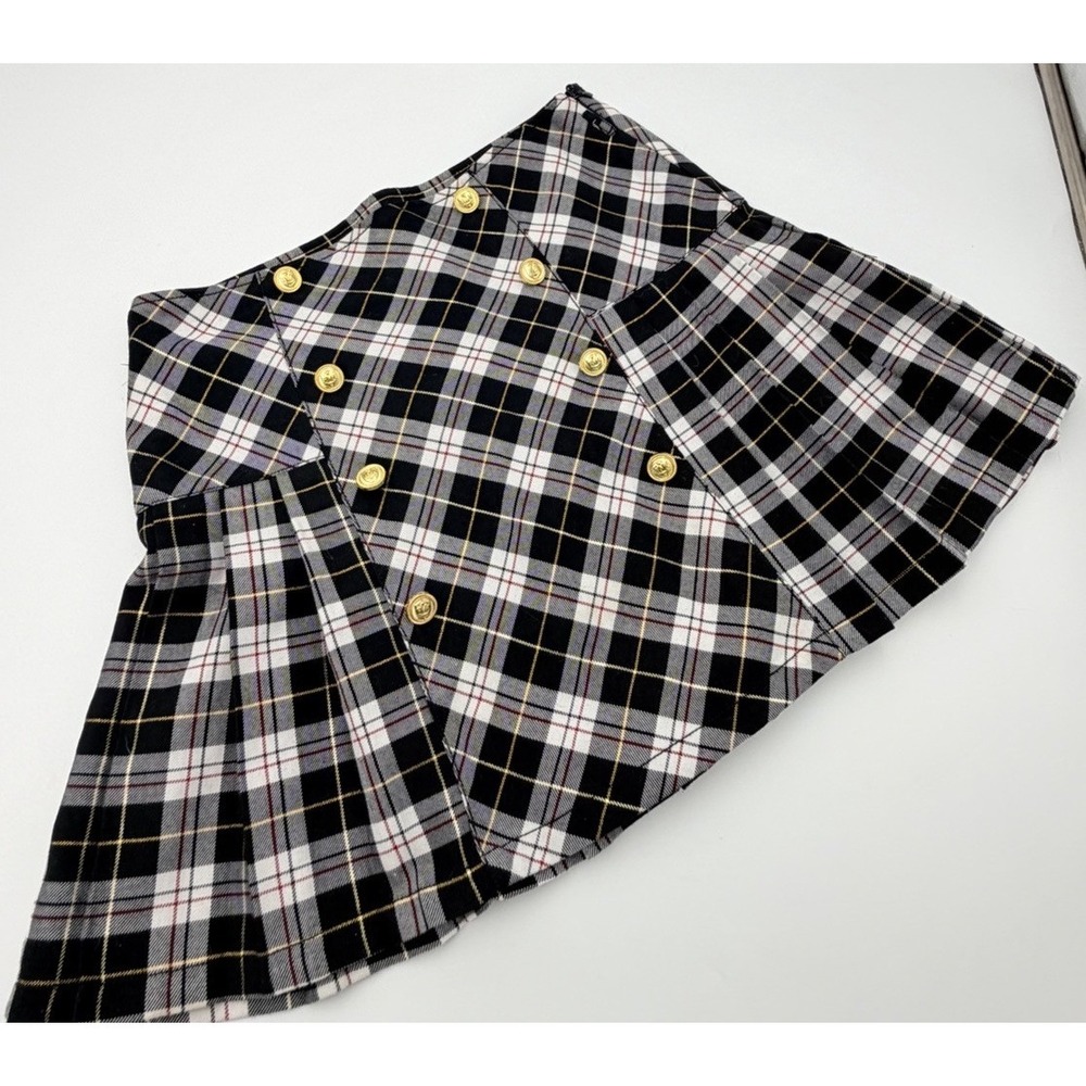 Y2K Plaid Pleated Skirt Gold Buttons Preppy Girls 16 Waist 28 Disney Jonas